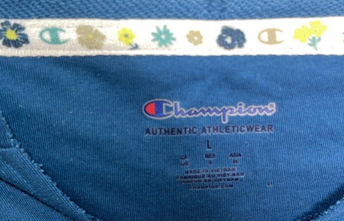 Champion Campus Cropped French Hoodie Women's L Fresh Teal