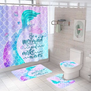 Mermaid-Bathroom-Rug-Set-Shower-Curtain-Non-Slip-Toilet-Lid-Cover-Bath-Mat