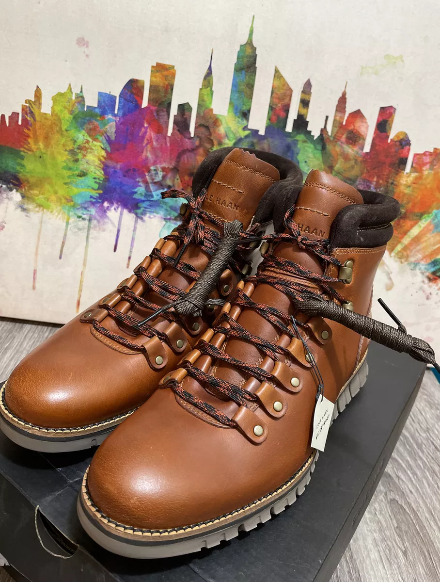Cole Haan Men s Zerogrand Hiker Waterproof Boots British Tan Leather Size 7.5 M