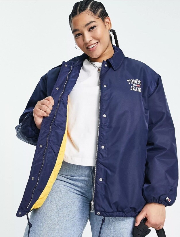 Tommy Hilfiger Jeans Plus longline bomber jacket in navy 3XL UK 18