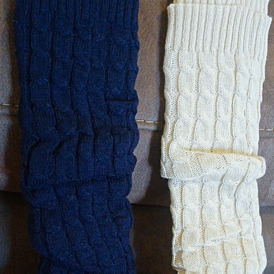 Women's Cable Knit Knee High Footless Leg Warmers Acrylic Navy/White One Size