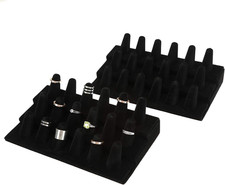 2 Pack Finger Ring Display Black Velvet 18 Slot Jewelry Counter Showcase Stor...