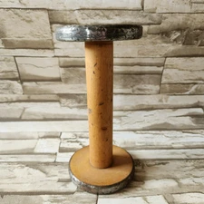 Wood Industrial Spool Spindle Bobbin Vintage Metal edging 8 3/16 in Tall