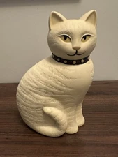 VTG Special Gifts Crowning Touch Ceramic Bisque Creamy Sitting Cat Figurine 8"H