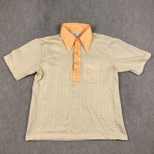 Vintage 70s Mens Career Club Dagger Collar Disco Pullover XL Plaid Shirt USA Mod