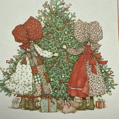 Vtg Christmas Card UNUSED Girls Holly Hobbie Christmas Party Invitation W/env