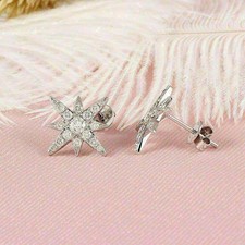 0.45 CT Round Diamond Star Stud Earrings Women Anniversary 14k White Gold Finish