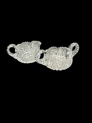 Sugar & Creamer American Brilliant Period ABP Cut Crystal Hobstar Sawtooth Edge
