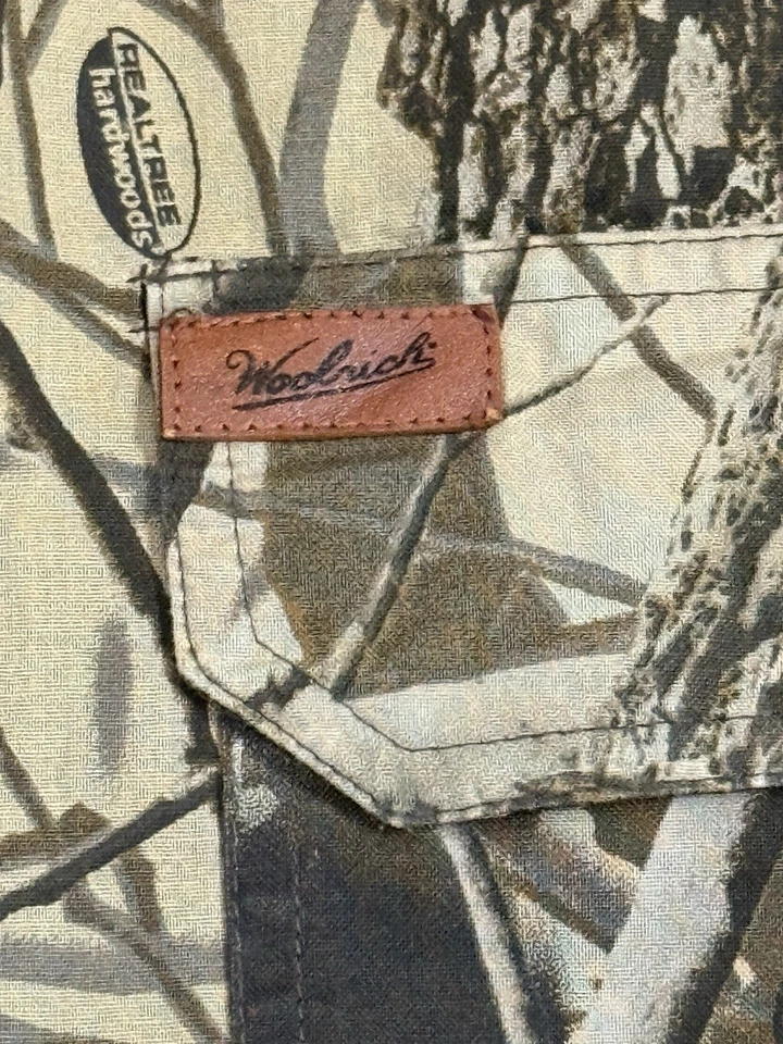 Men’s Vintage Woolrich Button-Up Short Sleeve Camouflage Shirt Size Large - Image 4 of 4