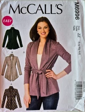 MCCALLS PATTERN 6996  JACKETS BELT MISSES SIZES LARGE XLARGE XXLARGE  UNCUT FF