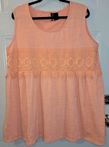 New Directions Curvy Gauzy Sleeveless Shirt Womens Size 2X Salmon Pink