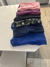 Lot Of 7 Large Scrub Tops Black Khaki Light Blue Dark Blue Magenta pink and gray