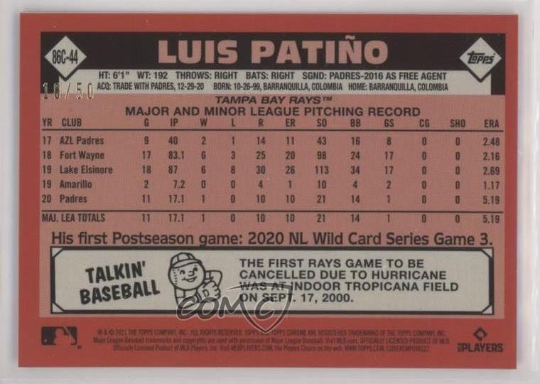86c 2021 Topps Update Gold 18/50 Luis Patino #86C-44 Rookie RC 7m3 | eBay