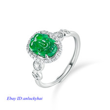 S925 Silver Inlay Natural Grade A Jadeite Emerald Jade Pixiu Ring for Women