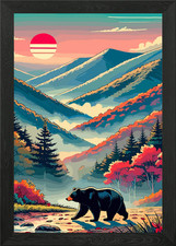 Schwarzbär im Bergtal Gerahmtes Wandbild Poster Leinwanddruck Bild