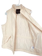 Talbots Petites Cream Diamond Quilted Puffer Vest Gold Zip P L Capsule Wardrobe