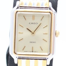 Good Condition Working SEIKO Cleo 1F20 5F20 QZ Gold Dial Ladies Wristwatch NSK M