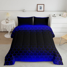 Blue Black Ombre Honeycomb Bedding Set King Size, Geometrics Hexagon Comforter A