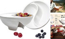 Never Soggy Cereal Bowl.. Divided. Cereal Bowl Separated. Unbreakable White x2
