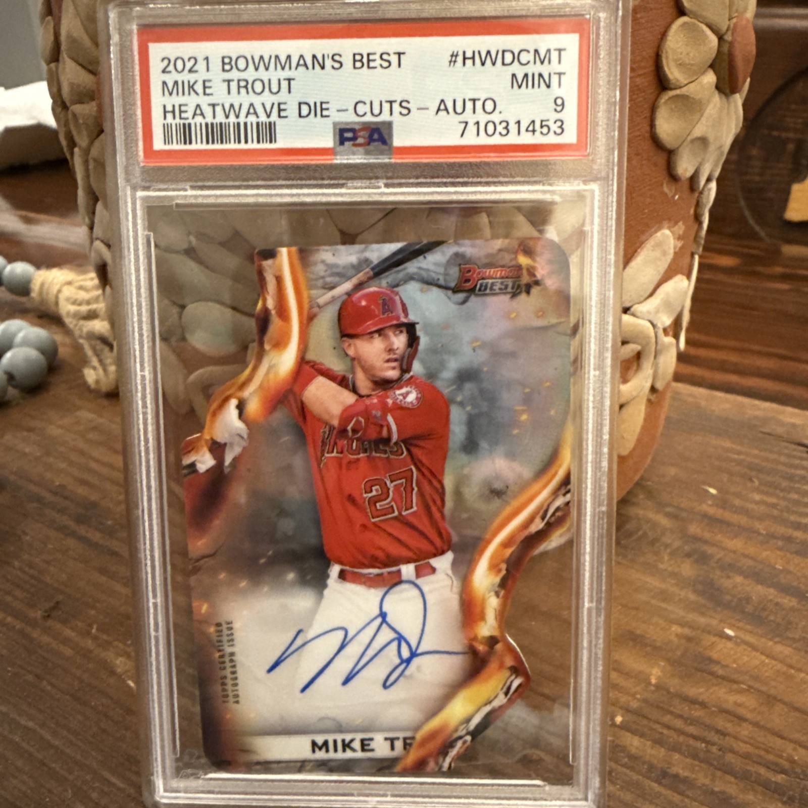 Topps 2021 Bowman's Best Mike Trout Heatwave Die-Cut Auto PSA 9 #HWDC-MT /150 view 1