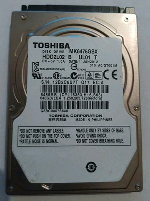 HDD 640Gb 2,5'' Zoll Sata II Toshiba MK6475GSX