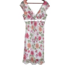 Vintage Y2K Midi Sun Dress S Floral Ribbon Trim Flutter Hem Cottage Fairy Whimsy