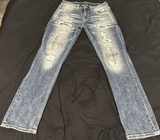 Salvage Mens Slim Straight Blue Distressed Co...