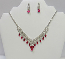 Pink Rhinestone Necklace  Earrings Set Evening Wedding Bridal Prom  33251