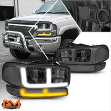For 99-07 GMC Sierra 1500 2500HD 3500HD Classic LED DRL Headlights Smoked/Clear