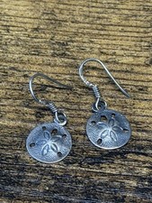 925 Sterling Silver Sand Dollar Dangle Drop Earrings Beach Coastal Nautical 2g