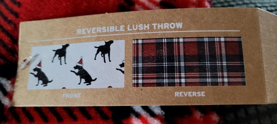 NEW Eddie Bauer Black Lab Christmas 50x70 Reversible Tartan Throw Free Ship - Image 4 of 4