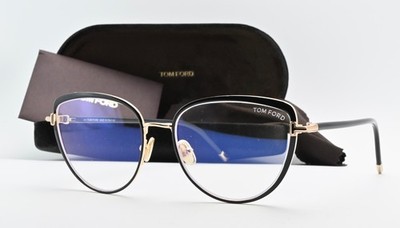 Tom Ford Brille TF5741 B 001 55-17 140 Blue Block Lens Schwarz Cat Eye Gold M L