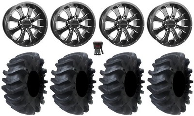 Raceline Mamba 12'' Wheels Black 28'' AquaTorque Tires Yamaha Grizzly Rhino