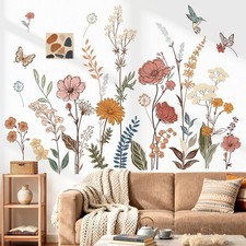 Boho Flower Wall Stickers Wildflower Floral Grass Plants Peel and Stick Wall Art