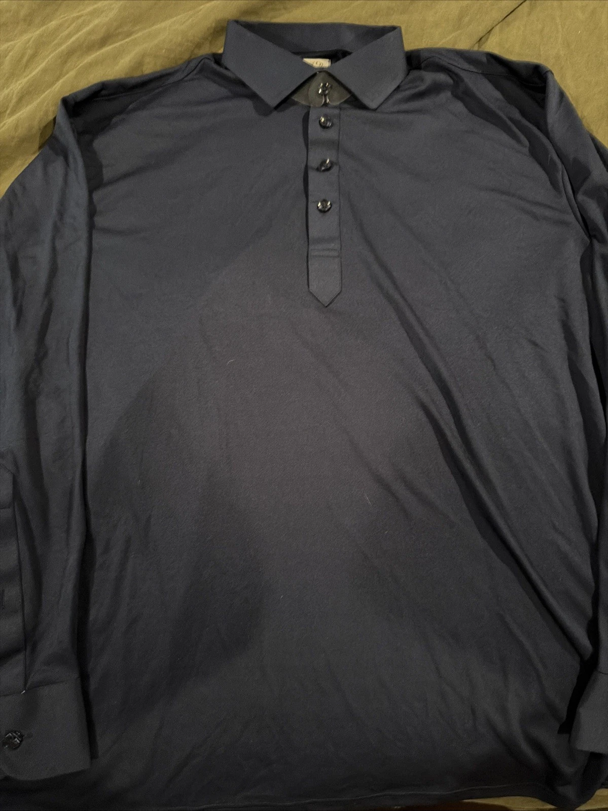 NWOT Collars & Co Men Large Long Sleeve Solid Navy 4-button Polo $102 Retail