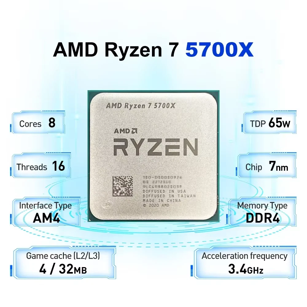AMD Ryzen 7 5700X 7nm 8 núcleos 32 MB socket de caché L3 AM4 4,6GHz Procesador gaming