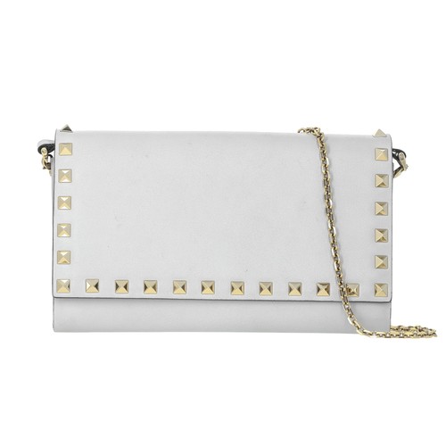 Valentino Garavani Calfskin Rockstud Wallet on Chain Taupe