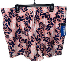 NAUTICA Quick Dry Mens XXL Floral Print Swim Shorts Coral/Navy NWT