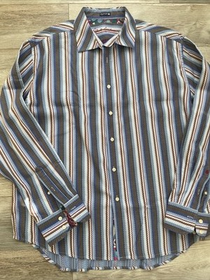 Robert Graham Men's 3XL Blue Striped Flip Cuff Long Sleeve Shirt