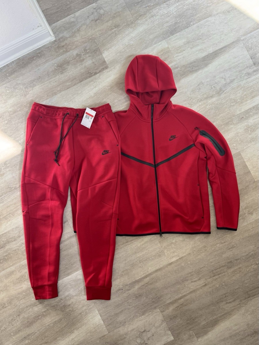 Nike Men's Tech Fleece Red Hoodie Jogger Set Size Large *Authentic