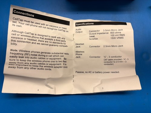 JK Audio CellTap Telefon bezprzewodowy Tap Audio 3,5 mm 2,5 mm Jack - Zasilany pasywnie - Zdjęcie 10 z 11