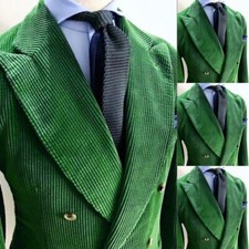 Green Corduroy Men's Suits Wide Peak Lapel Prom Business 2Pcs Formal Men Blazer