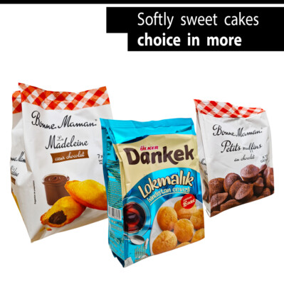 Soft cake cookies: Almond, coconut, fruits & chocolate, by Bonne Maman, Ulker