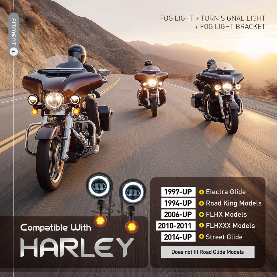 Soporte de luz antiniebla señal de giro LED para Harley Street Glide Road King 1994-en adelante Foto 4 de 4