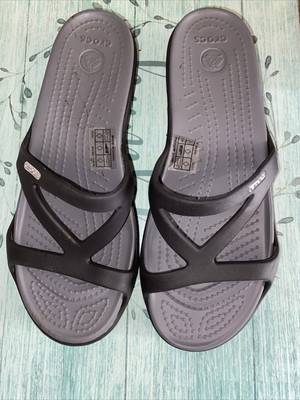 Crocs Patricia Womens Size 7 Black Strappy Sandal Wedge Slide NWOT 883503381254 | eBay