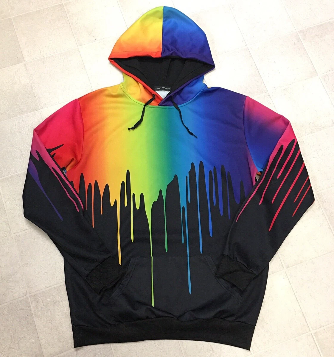 John Hancock Hoodie Pullover Sweatshirt Hoody Gay Pride Rainbow Drip Black Large