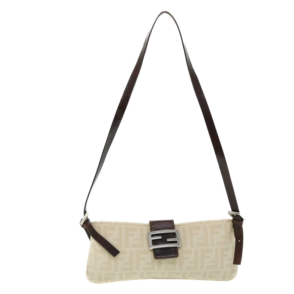 FENDI Zucca Canvas Mamma Baguette Shoulder Bag Beige Auth 51888 eBay
