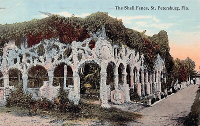 St Petersburg FL Florida The Shell Fence Grotto 1st Main Street Vtg Postcard A64