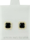 GENUINE 2.60 Cts BLACK ONYX & WHITE SAPPHIRES EARRING .925 SILVER (Yellow) - NWT — photo 1