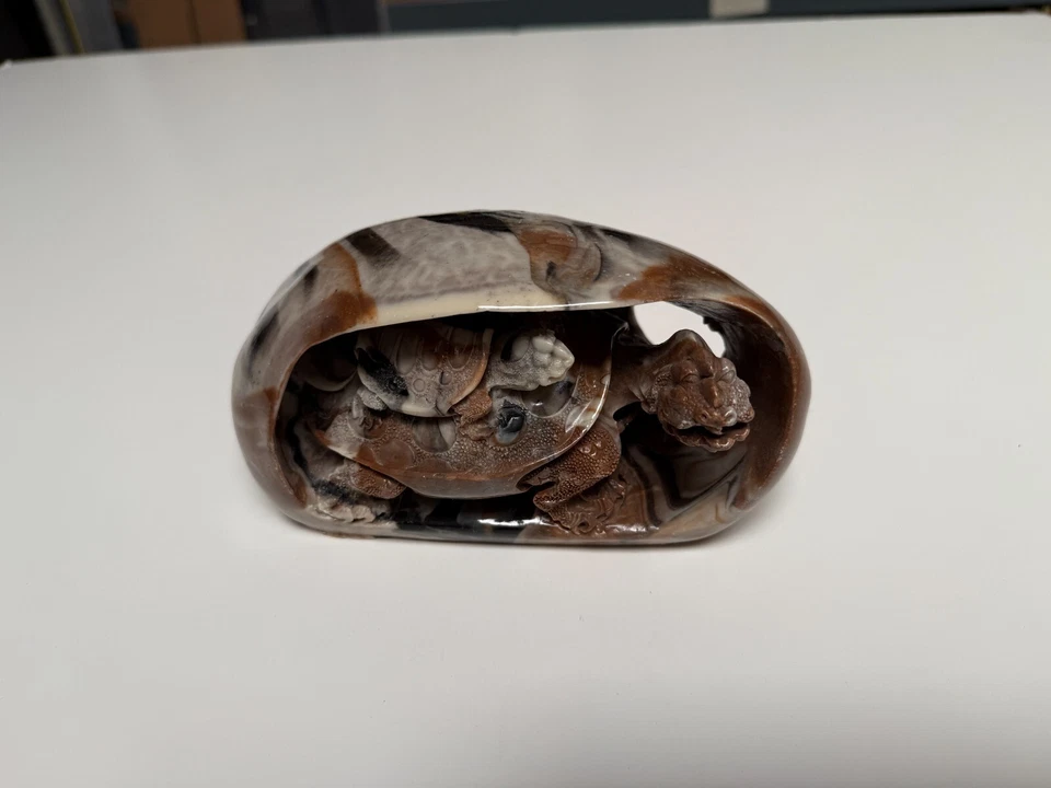 Tortuga jabonera china tallada a mano de colección rara con bebé, 7" x 4" x 3 1/2" H Foto 3 de 4